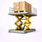 Ножичний гідравлічний підйомник з вантажною платформою та палетами коробок